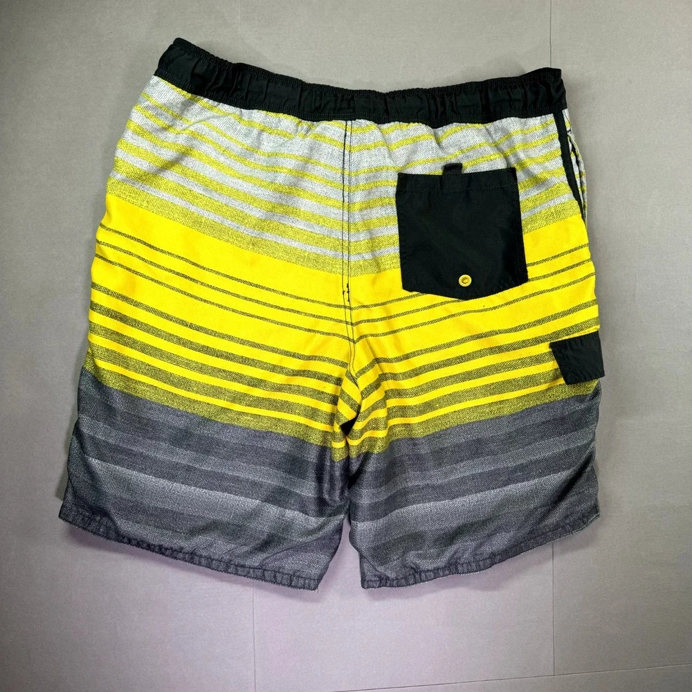 Ocean Pacific Board‎ Shorts Men L OP Striped Swim Trunks Surf Yellow Pocket